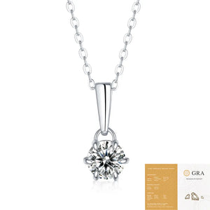 Real Moissanite Six Prong Solitaire Sterling Silver Necklace