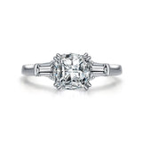 Three Stone Cushion Moissanite Trillion Side Stone Engagement Ring