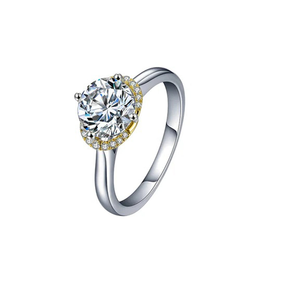 Moissanite Luxury Two Tone Halo Sterling Silver Ring