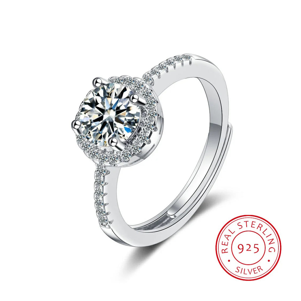 Moissanite Diamond Halo Round Cut Engagement Ring