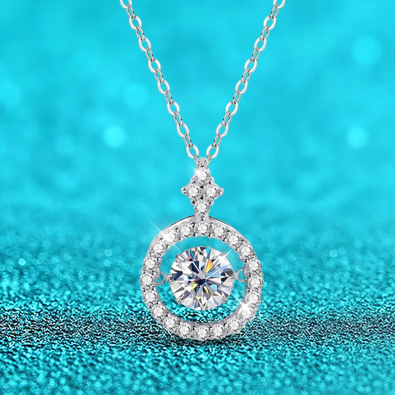 Real Moissanite Dancing Diamond Sterling Silver Necklace