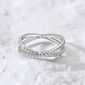 Criss-Cross Moissanite Pave Half Eternity Wedding Band Ring In Sterling Silver