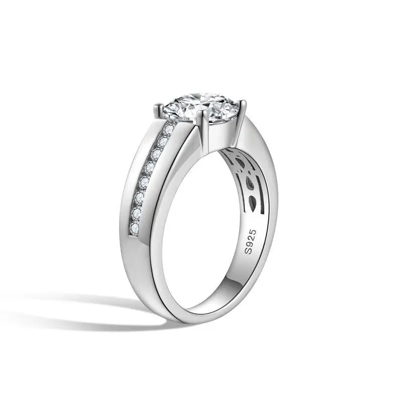 Round Moissanite Fashion Sterling Silver Wedding Ring For Men