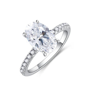 Oval Cut Moissanite Pave Sterling Silver Engagement Ring