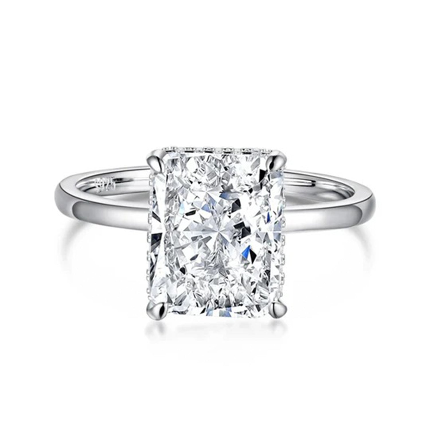 Classic Solitaire Radiant Moissanite Four Prong Polish Engagement Ring