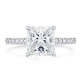 Cathedral Princess Cut Moissanite Pave Engagement Ring