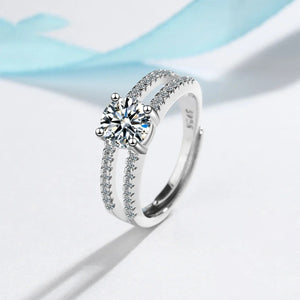 Double Pave Round Moissanite Wide Band Engagement Ring