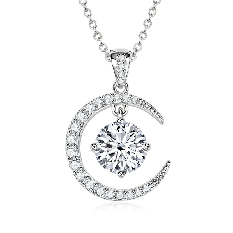 Real Moissanite Sun Crescent Sterling Silver Necklace