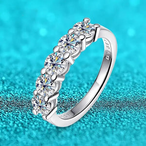 Five Stone Trillion Moissanite Half Eternity Wedding Band Ring