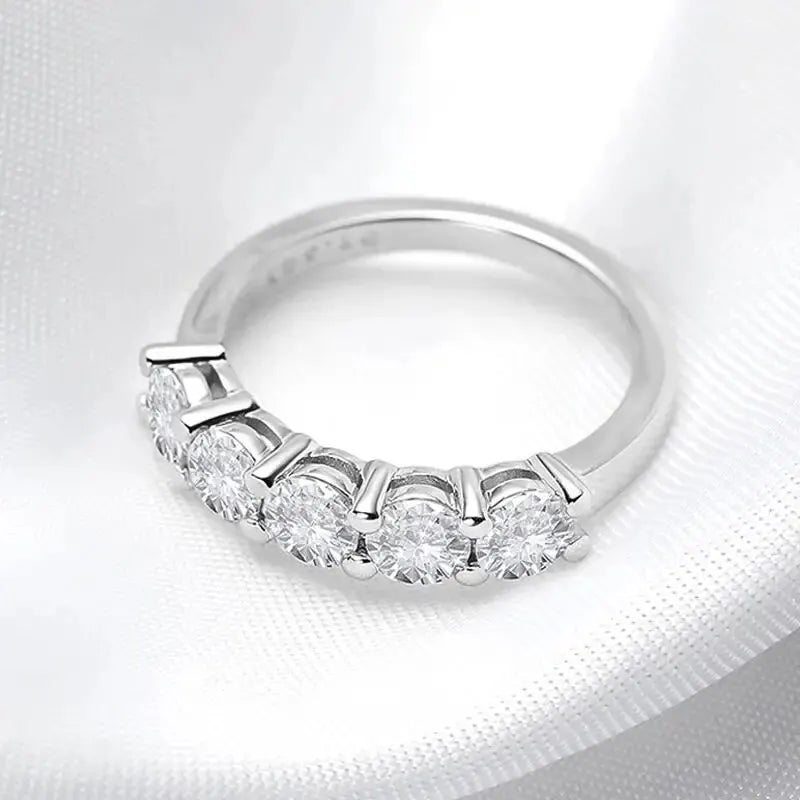 Five Stone Trillion Moissanite Half Eternity Wedding Band Ring