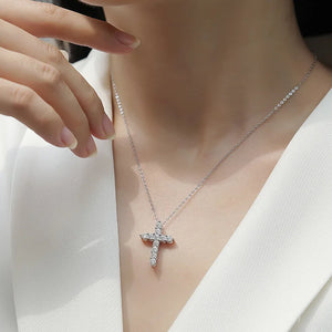 Real Moissanite Cross Sterling Silver Necklace