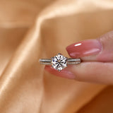 Round Moissanite Side Stone Pave Sterling Silver Engagement Ring