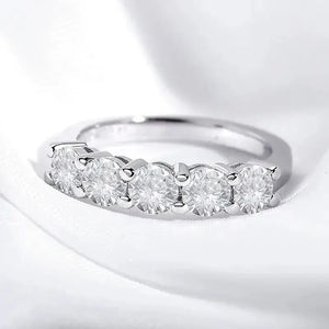 Five Stone Trillion Moissanite Half Eternity Wedding Band Ring