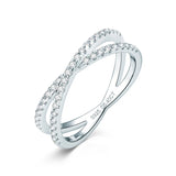 Criss-Cross Moissanite Pave Half Eternity Wedding Band Ring In Sterling Silver