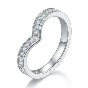 V Shaped Contour Moissanite Channel Set Eternity Wedding Band