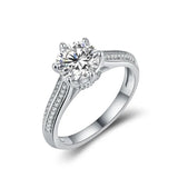 Round Moissanite Side Stone Pave Sterling Silver Engagement Ring