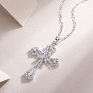 Real Moissanite Cross Sterling Silver Necklace