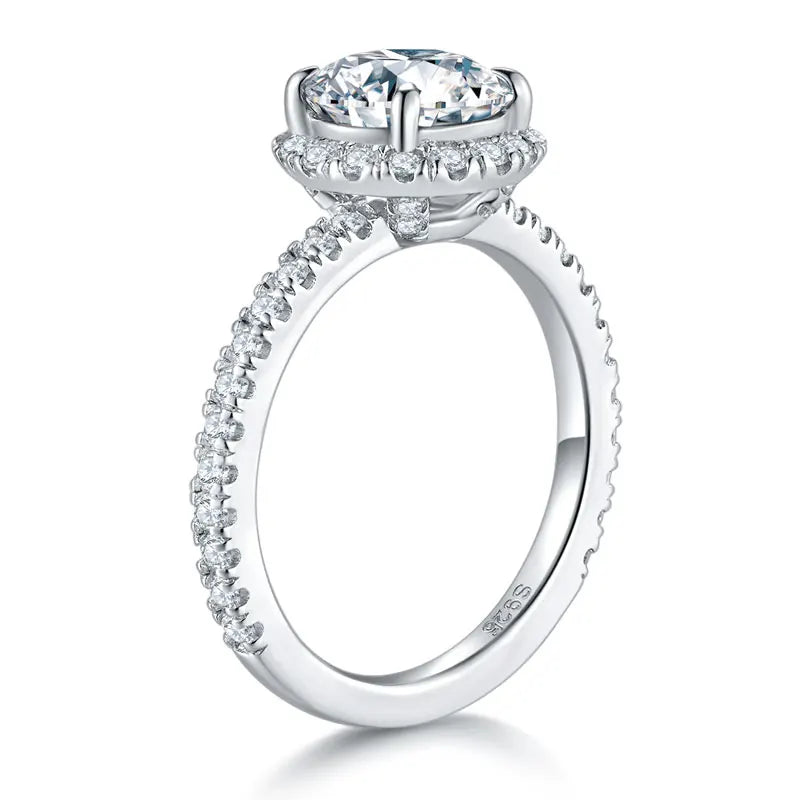 Round Halo Moissanite Pave Engagement Ring