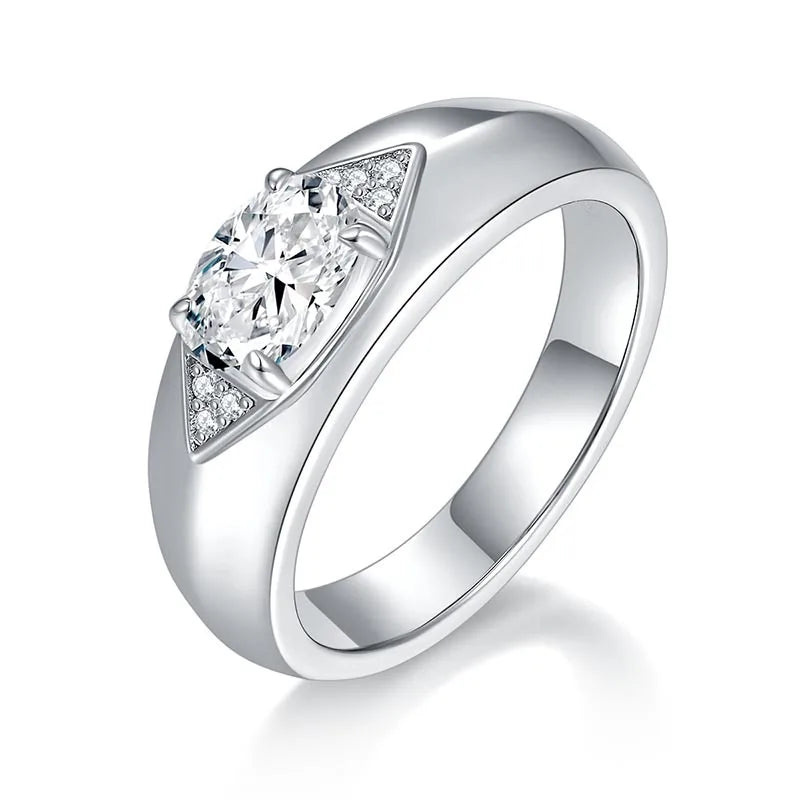 Oval Cut Moissanite Sterling Silver Wedding Ring For Men