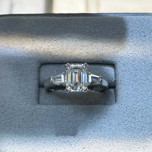 Three Stone Emerald-Cut Moissanite Engagement Ring