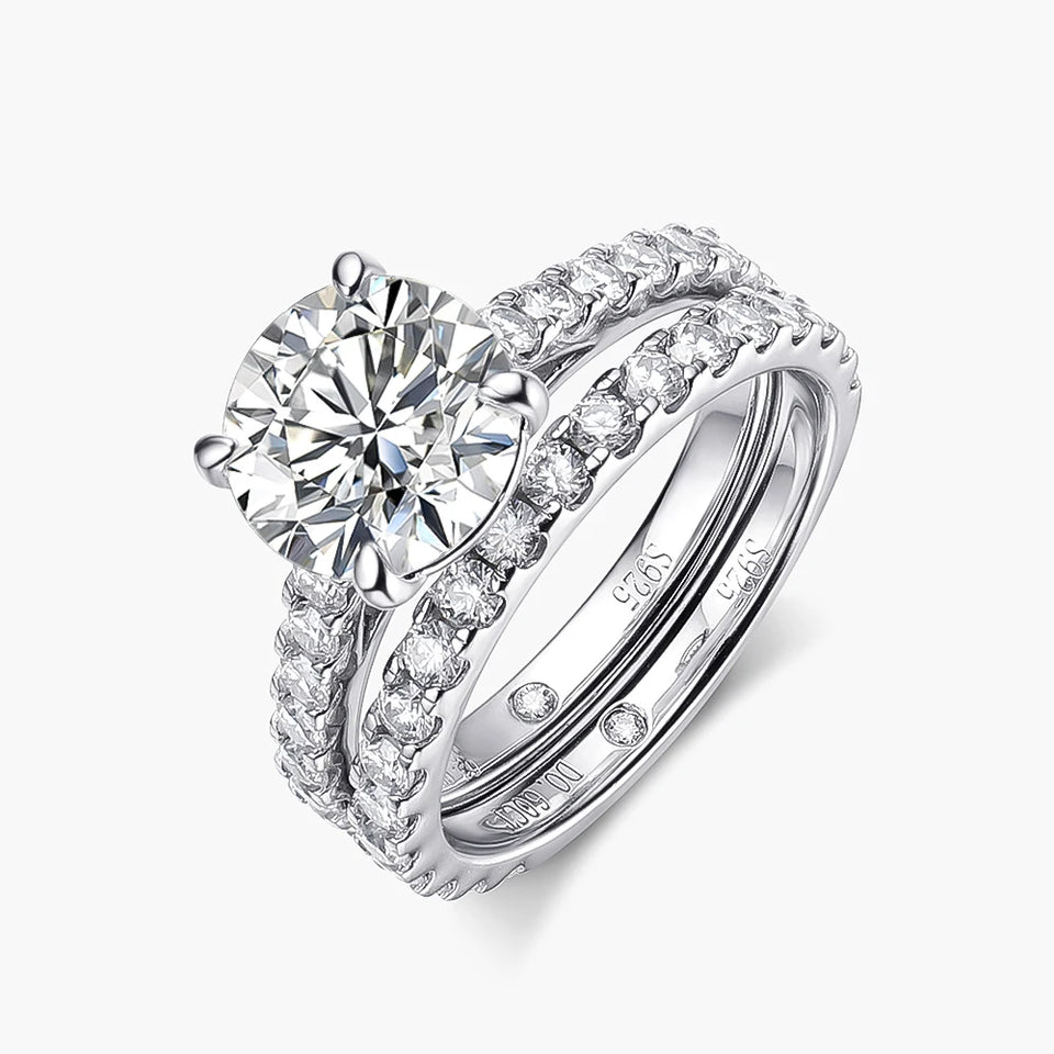 Round Moissanite Pavé Accents Engagement Ring With Band