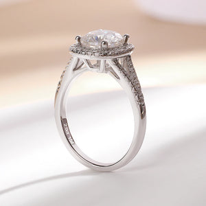 Round Moissanite Split Shank Halo Pave Engagement Ring