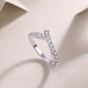 Cross V-Shaped Moissanite Half Eternity Sterling Silver Wedding Band Stackable Ring