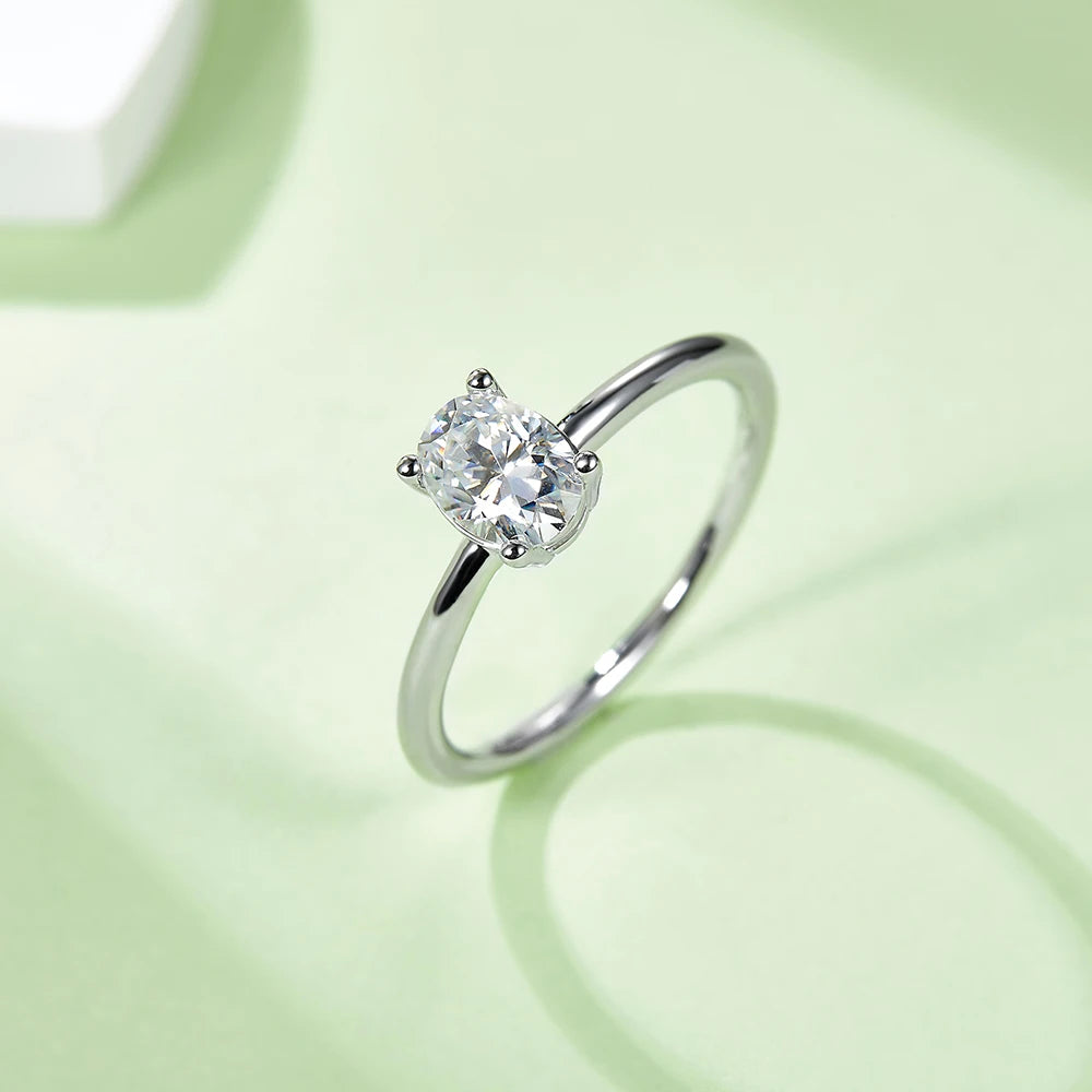 Classic Solitaire Oval Moissanite Four Prong Polish Engagement Ring