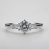 Three Stone Round Moissanite Six Prong Sterling Silver Wedding Ring