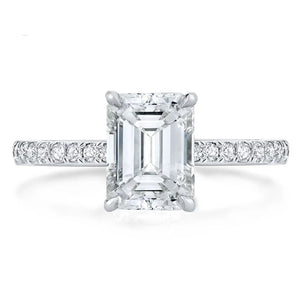 Solitaire Emerald-Cut Moissanite Pave Engagement Ring