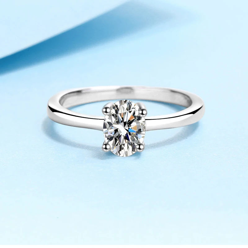 Classic Solitaire Oval Cut Moissanite Wide Band Engagement Ring