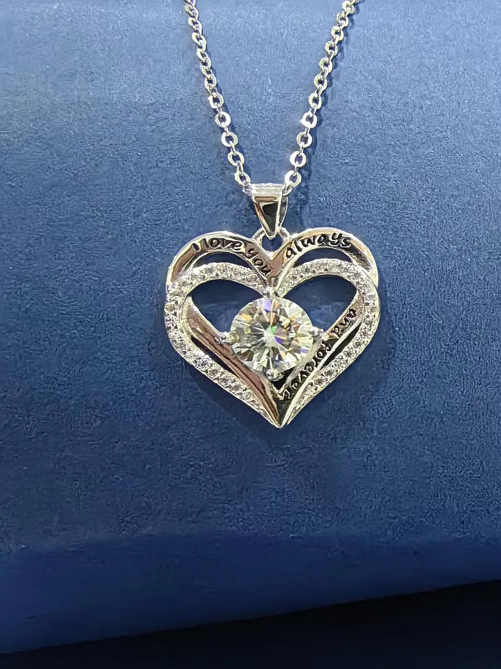 Real Moissanite Double Heart  Sterling Silver Necklace