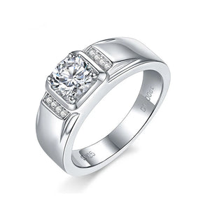 Fashion Four Prong Round Moissanite Sterling Silver Wedding Ring For Men