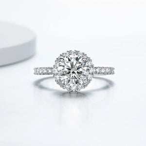 Round Halo Moissanite Pave Engagement Ring