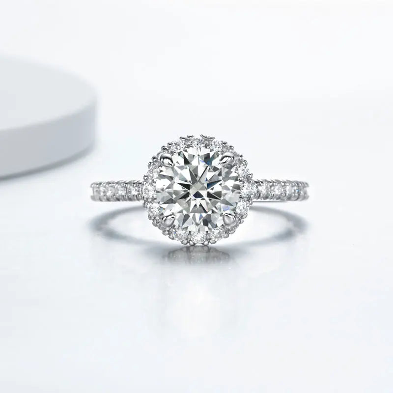 Round Halo Moissanite Pave Engagement Ring