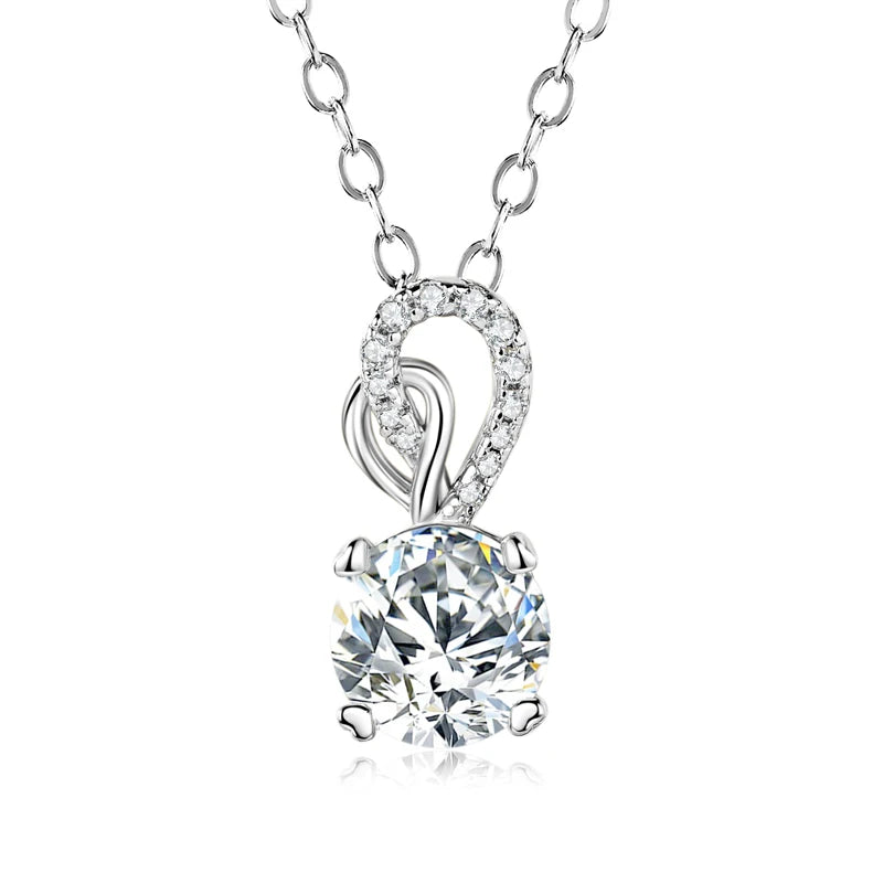 Real Moissanite Heart and Solitaire Sterling Silver Necklace