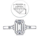 Three Stone Emerald Cut Moissanite Bezel Engagement Ring