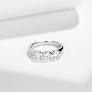 Three Stone Moissanite Bar Set Engagement Ring