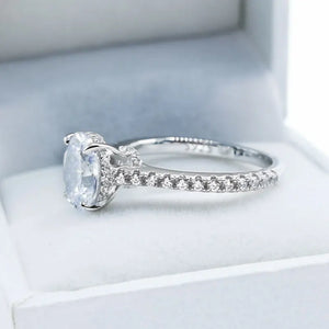 Halo Oval Cut Moissanite Pave Sterling Silver Engagement Ring