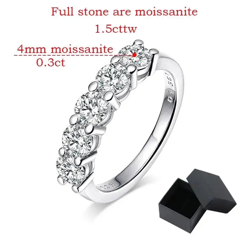 Five Stone Trillion Moissanite Half Eternity Wedding Band Ring