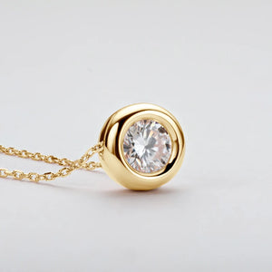 Real Moissanite Round Bezel Sterling Silver Necklace