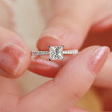 Cathedral Princess Cut Moissanite Pave Engagement Ring