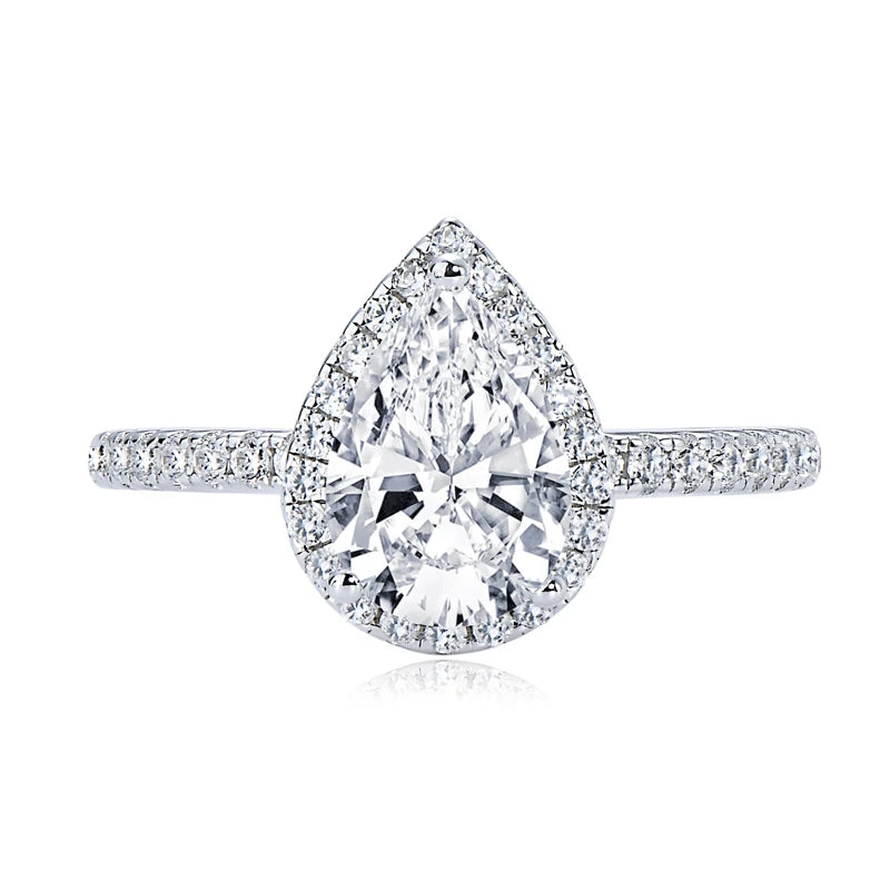 Halo Pear Moissanite Triple Row Pave Engagement Ring