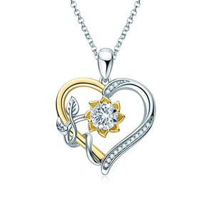 Real Moissanite Forever Heart Two Tone Sterling Silver Necklace