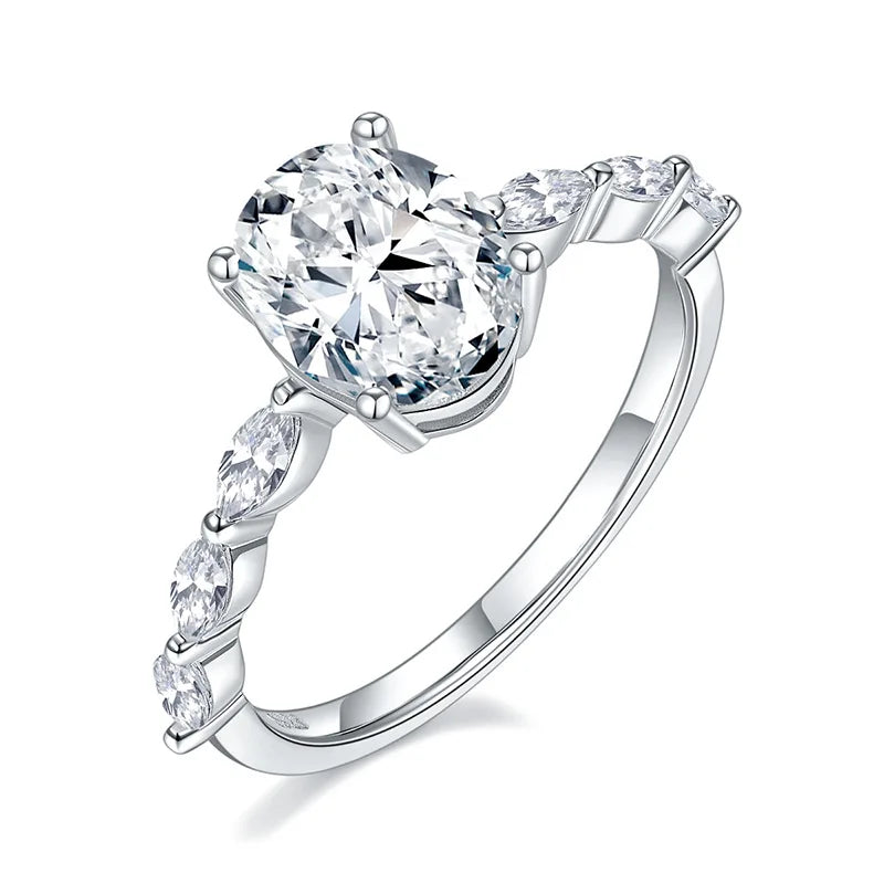 Oval Moissanite With Marquise Accents Engagement Ring