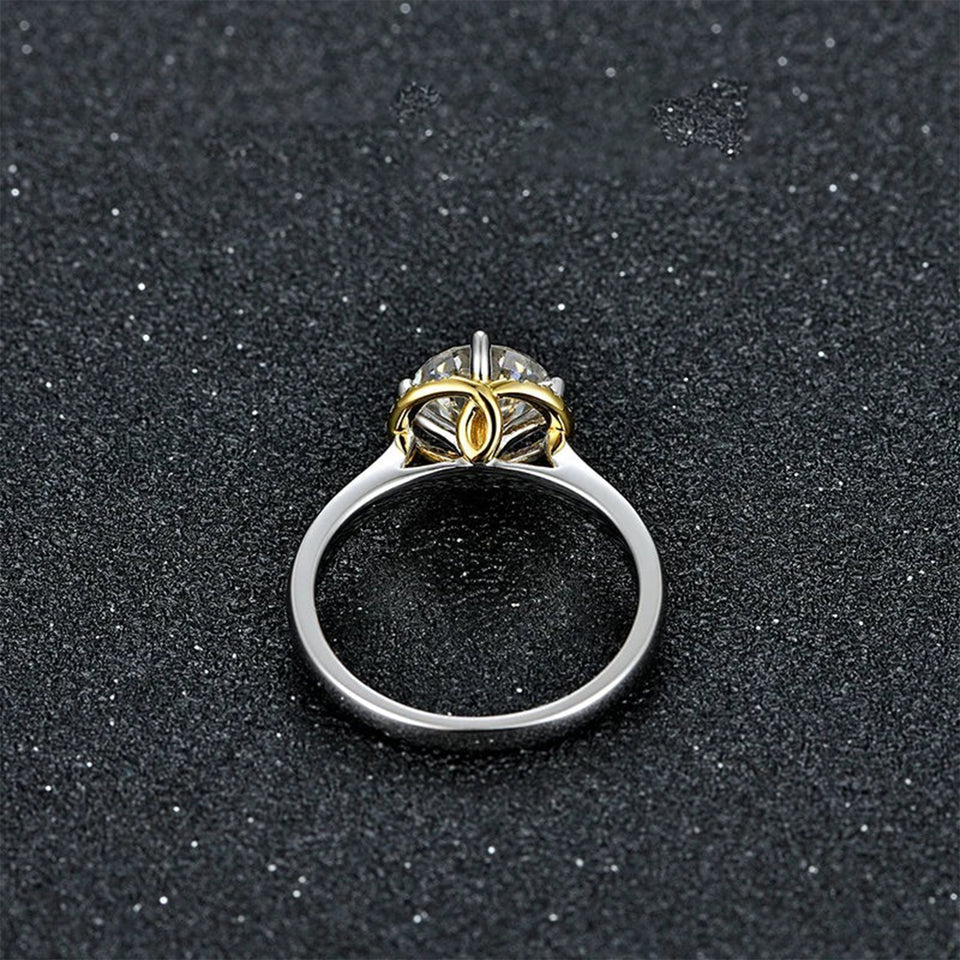 Moissanite Luxury Two Tone Halo Sterling Silver Ring