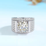 Fashion Round Moissanite Side Stone Sterling Silver Ring For Men