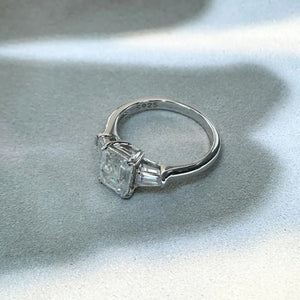 Three Stone Emerald-Cut Moissanite Engagement Ring