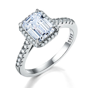 Halo Emerald Cut Moissanite Pave Engagement Ring