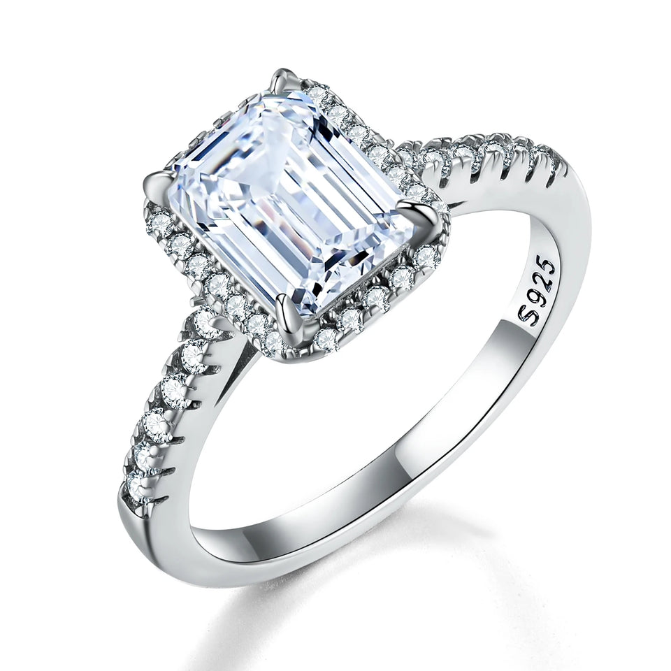 Halo Emerald Cut Moissanite Pave Engagement Ring